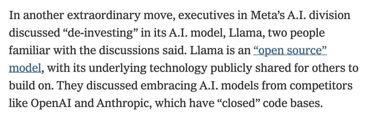 Meta executives discussing de-investing in Llama and embracing competitors